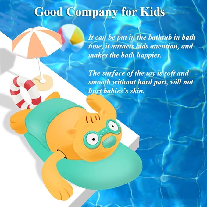 Pull String Baby Bath Toy Pull & Go Cute Surfing Beaver Swimming Windup Clockwork Bathtub Toy for Toddlers (Beige)