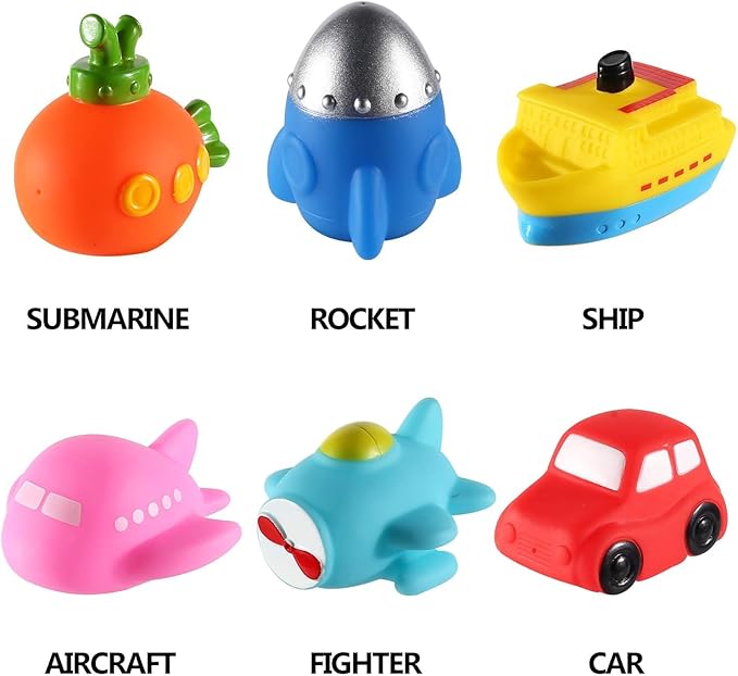 6 Packs No Hole Boat Bath Toy Set, Light up Changing Color in Water, Floating Rubber Bathtub Toys for Baby Toddler Infant Boy Girl Kid Play, Led Growing Pal in Shower Bathroom Tub or Swimming Pool