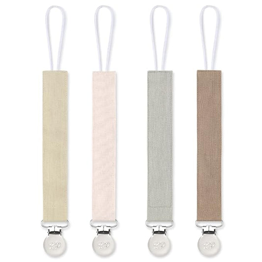 Pacifier Clip for Boys and Girls, 4 Pack Pacifier Holder Fabric Leash Binky Holder with Clip Unisex Baby Shower Birthday Christmas Set 4 Pack
