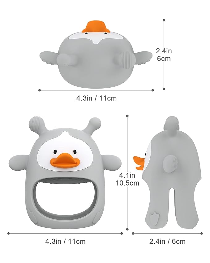 Baby Teething Toys,Silicone Baby Teether Toy for Infants 3+ Months, Never Drop Silicone Baby Mitten Teether for Soothing Teething Pain Relief, Baby Chew Toys for Sucking Needs, BPA Free (Grey)