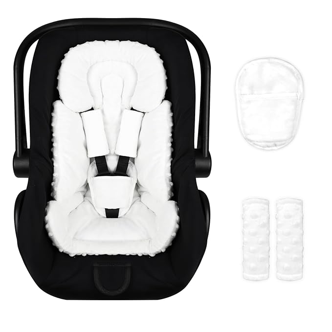 Infant Car Seat Insert Boy Girl, 3 in 1 Newborn Carseat Insert with Strap Pads, Car Seat Head Support for Baby Strollers, Swings, and Bouncers, Comfortable and Machine Washable, White