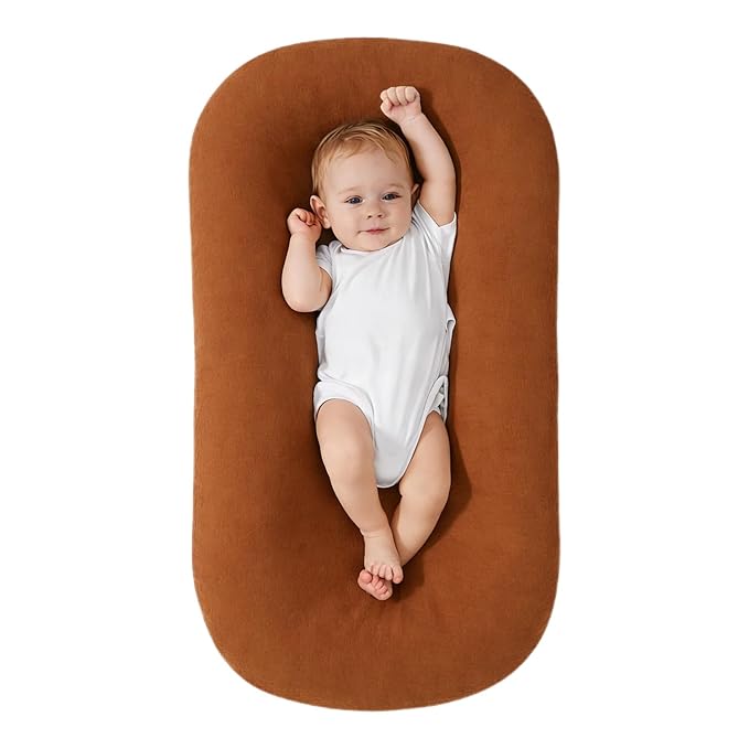 Baby Lounger for Newborn, Portable Infant Support Cushion Lounger for Newborn Supervised Use, Baby Essentials Gift (Brown)