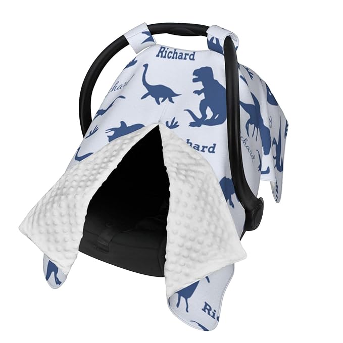 Personalized Baby Car Seat Canopy for Babies with Name, Custom Dinosaur Stroller Car Seat Covers for Boys, Nursing Carseat Cover for Breastfeeding, Car Seat Canopies for Infant Newborn