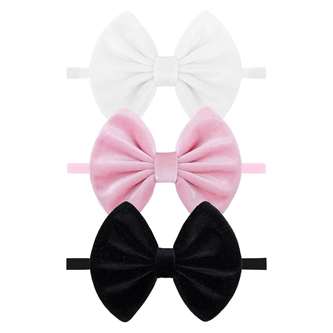 Velvet Baby Girl Bows Soft Elastic Nylon Headbands for Girls Hair Band Bows Black White Pink Handmade Newborn Bows Infant Toddler Kid Hair Accessories
