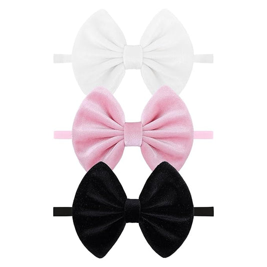 Velvet Baby Girl Bows Soft Elastic Nylon Headbands for Girls Hair Band Bows Black White Pink Handmade Newborn Bows Infant Toddler Kid Hair Accessories