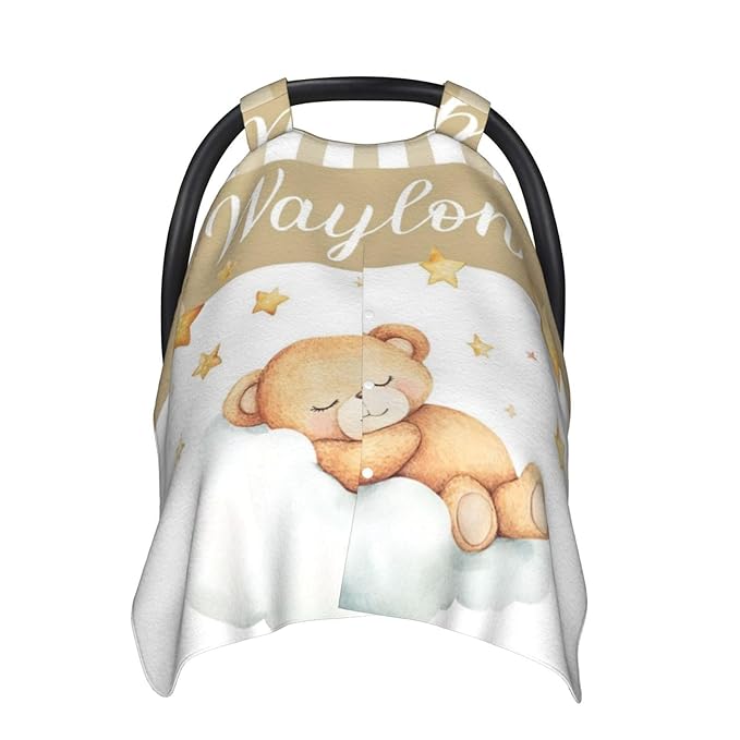 Personalized Name Car Seat Covers for Baby Girls Boys, Custom Cute Bear Baby Carseat Canopy, Nursing Cover for Breastfeeding, Strollers Car Seat Canopies for Babies Infant Newborn