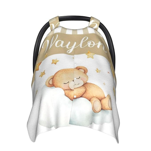 Personalized Name Car Seat Covers for Baby Girls Boys, Custom Cute Bear Baby Carseat Canopy, Nursing Cover for Breastfeeding, Strollers Car Seat Canopies for Babies Infant Newborn
