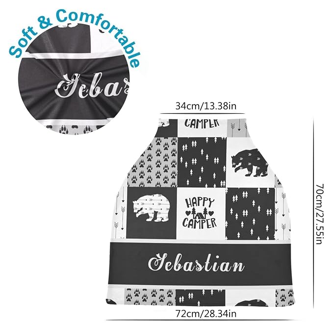 Personalized Baby Infant Car Seats Cover for Babies with Name, Custom Multi-use Stroller Canopy for Baby Boys Girls, Nursing Cover Breastfeeding Scarf, Stroller Canopies for Newborn