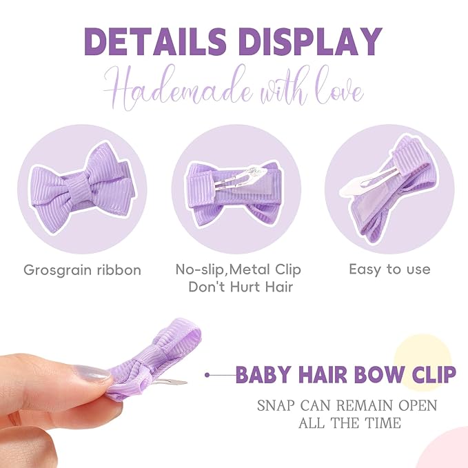 YHXX YLEN 1.4" Baby Hair Clips, Mini Bow Snap Clips 40 PCS - 20 Colors in Pairs | Non-Slip Snap Design | Gentle on Fine Hair | Grosgrain Ribbon Bows for Baby & Toddlers