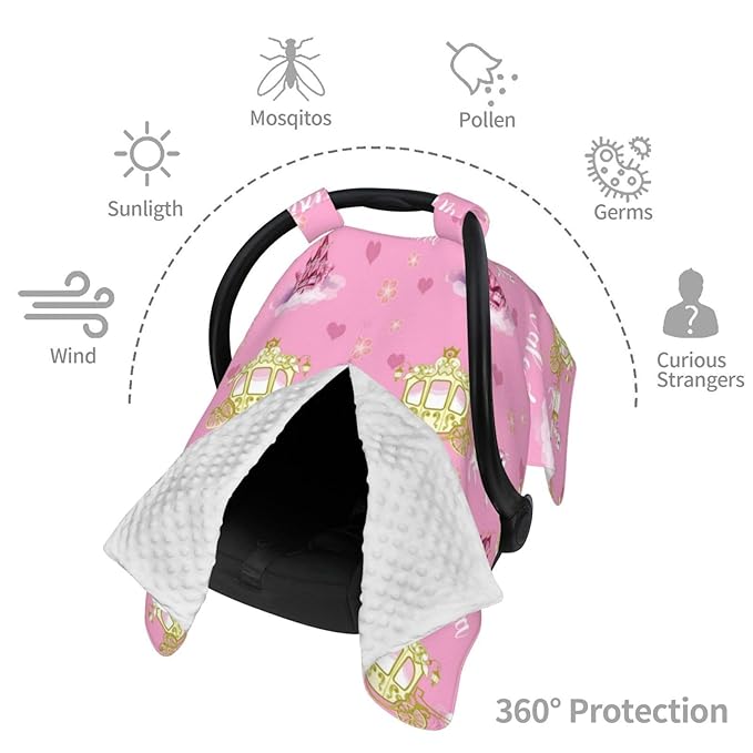 Personalized Baby Car Seat Canopy with Name, Princess Carriage Nursing Cover & Infant Car Seat Canopy, Shower Gift for Newborn Baby Girls