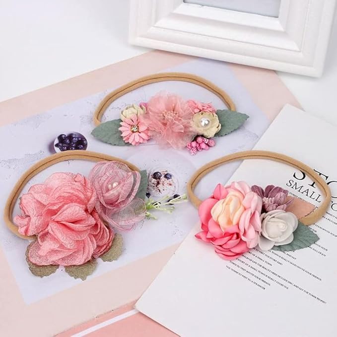 Toptim Baby Floral with Nylon Headbands for Newborn Girls Shower Photo (6 Colors)
