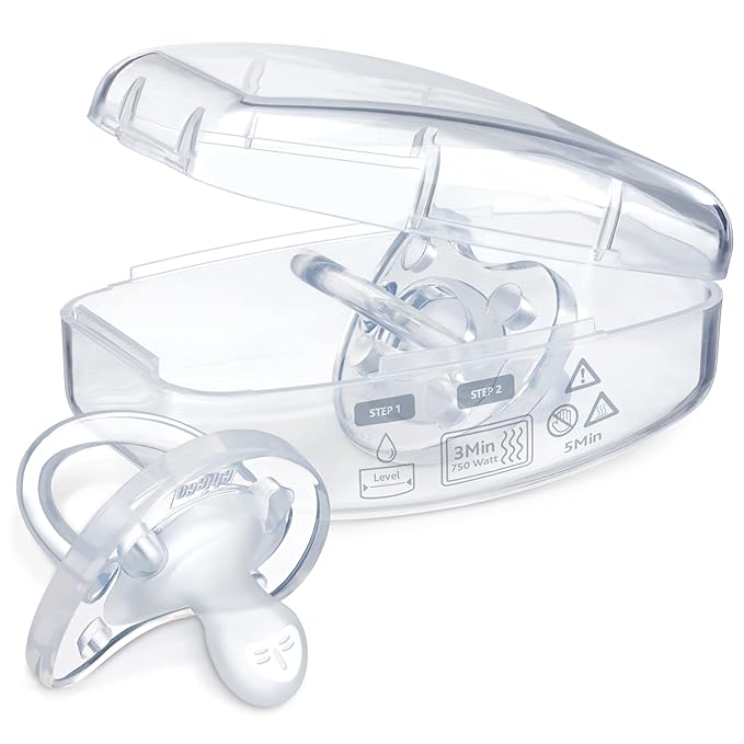 Chicco PhysioForma Orthodontic Pacifier for Babies 0-6 Months, 100% Soft Silicone, BPA Free & Breathing Support, 4-Pack with Sterilizing Case, Clear