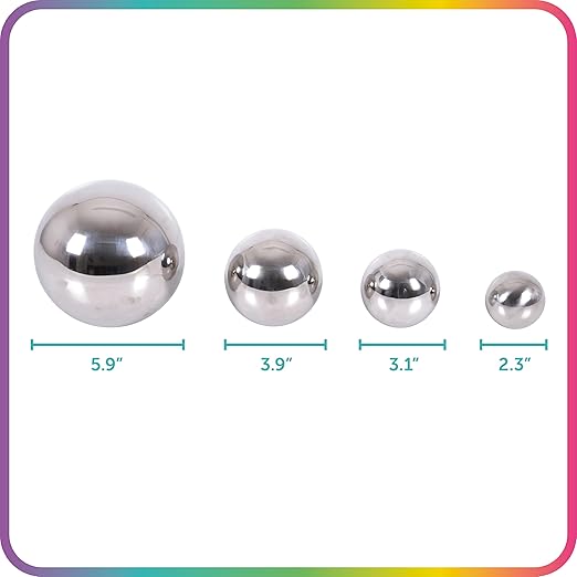 TickiT - 9322 Sensory Reflective Balls - Set of 4 - Mirrored Spheres for Babies and Toddlers - Stainless Steel Sensory Balls for Reflections and Color - For Stylish Nurseries and Bedrooms