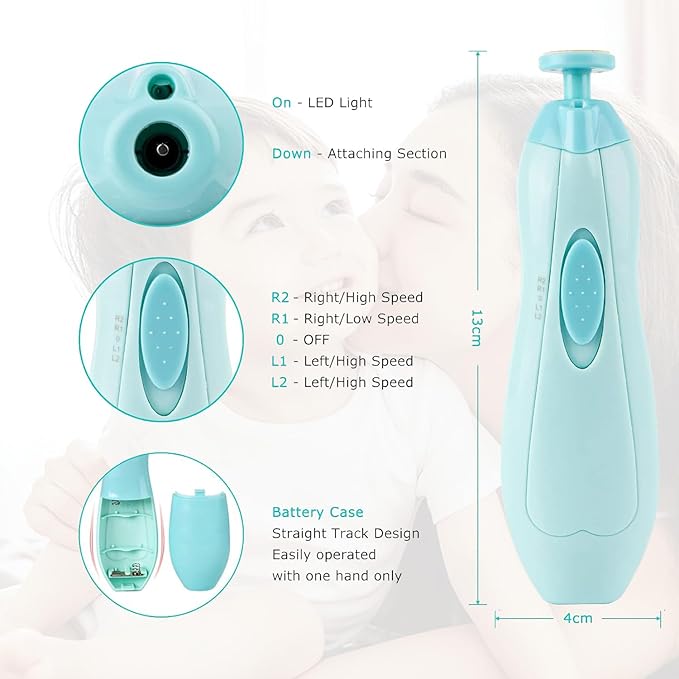 Baby Nail Electric Trimmer with with a Nail Clipper, Polish Grooming Kit with 6 Grinding Head - LED Light Safe Nail Clippers Nail File Kit for Infant Toddler or Adults Toes and Fingernails