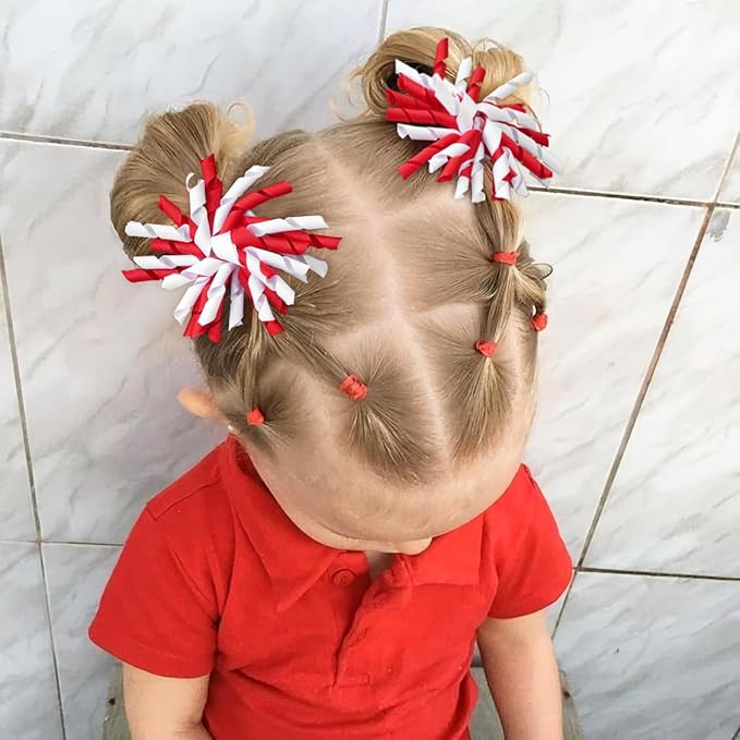 Yxiang 2PCS Red Korker Bows for Girls 4'' Curly Bow Hair Clip Ribbon Ponytail Bows Alligator Clip Hair Barrette for Girls Toddlers Kids