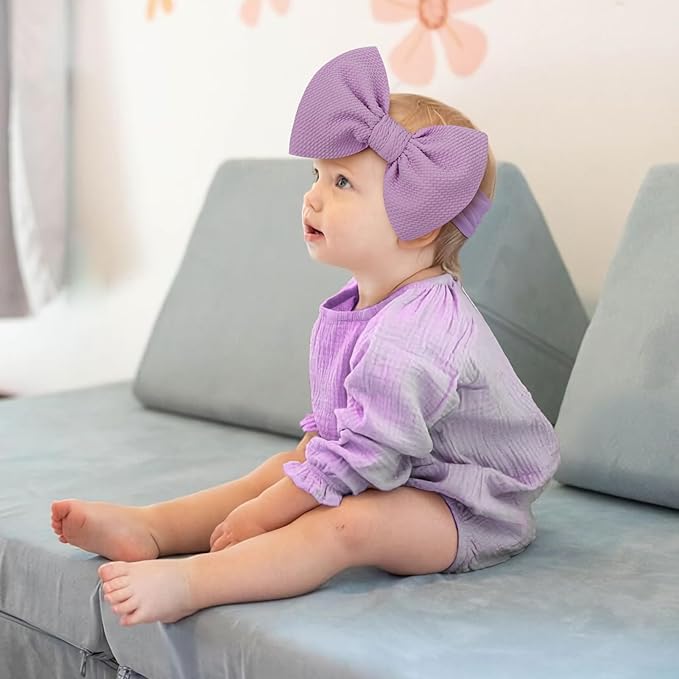 6'' Large Tied Bow Baby Headbands Handmade Hairbands with Bows High Stretchy Soft Nylon Headbands Baby Hair Accessories for Infant Baby Girls Light Blue Purple Rainbow Stripes