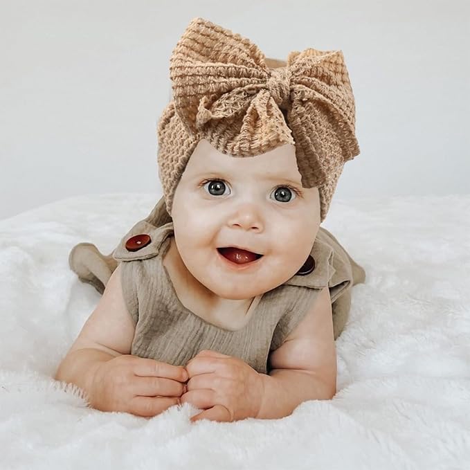 JIAHANG Baby Waffle Knitting Hair Bow Turban Knotted Head Wraps, Hair Bows Headbands for Infant Toddler Girls