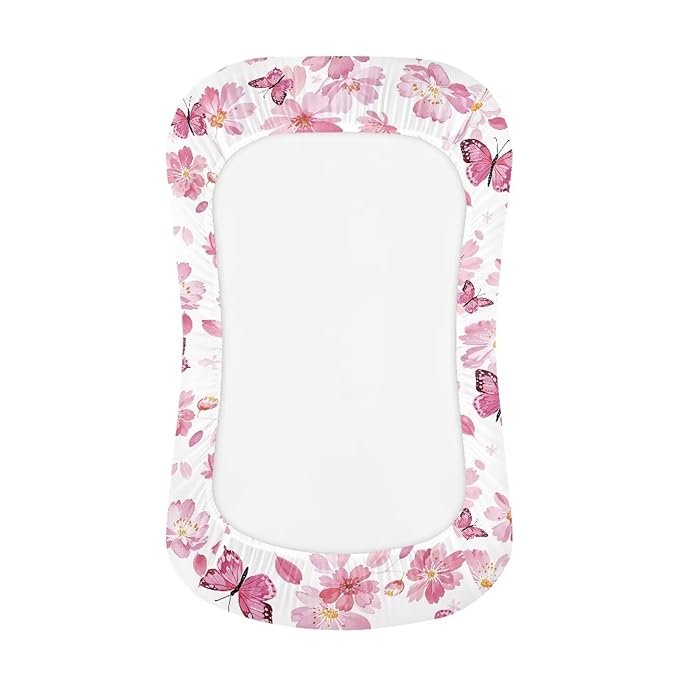 Cherry Blossom Butterfly Newborn Lounger Cover for 0-12 Months Girls Breathable & Portable Infant Lounger Case Universal Baby Lounger Replacement Cover