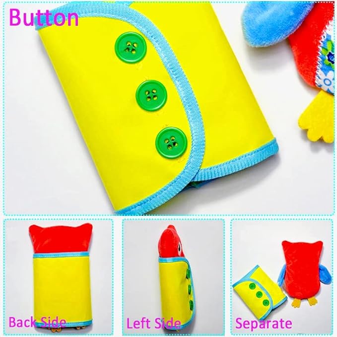 Learn to Dress Owl Doll Toys Kids Early Learning Basic Life Skills Busy Boards - Lace, Snap, Button, Zip for Preschool Education (Owl)