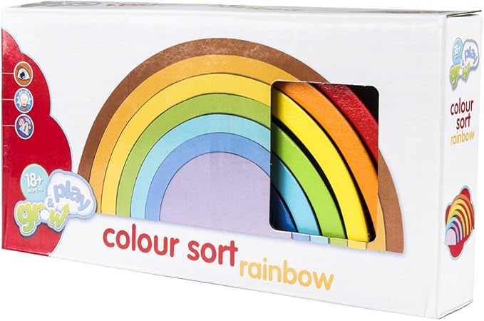 Coogam Wooden Rainbow Stacker Nesting Puzzle Blocks - Tunnel Stacking Game Building Creative Color Shape Matching Jigsaw Learning Toy Set Board Early Development for Kids Boy Girl