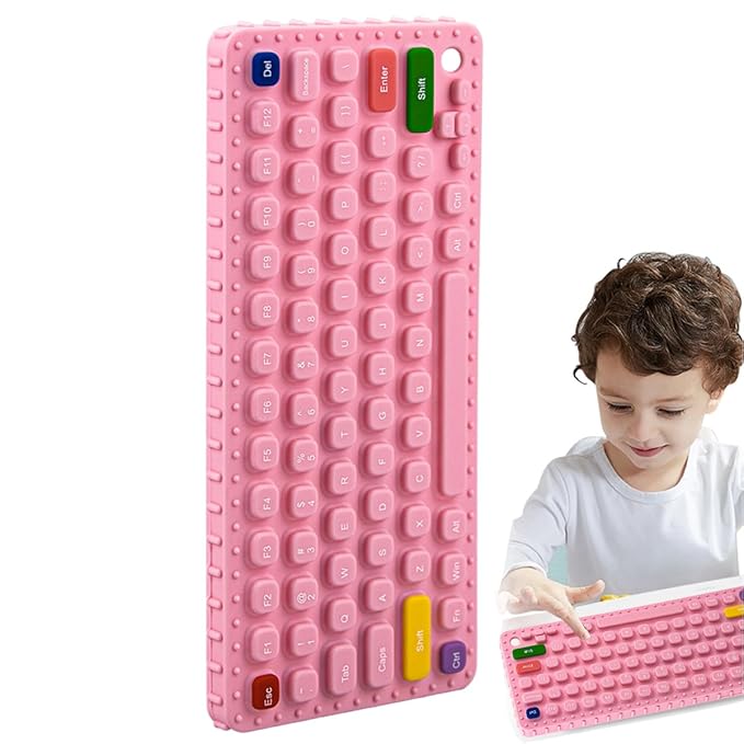 Keyboard Shape Teething Toys，Silicone Baby Teether Toys with Pacifier Clip for Babies 0-3 Months 3-6 Months,Baby Chew Toys Sensory Toys for Babies 6-36 Months(Pink)
