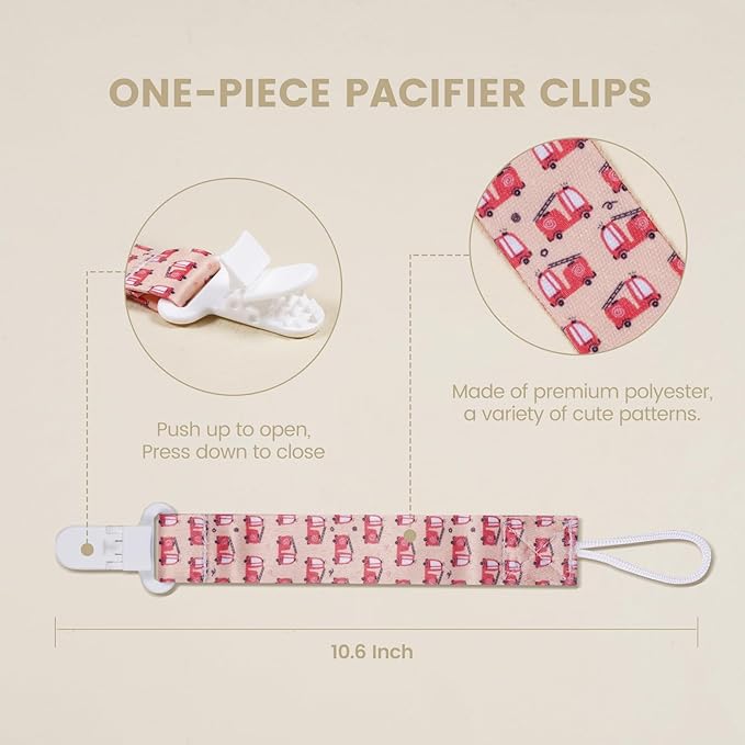 Baby Pacifier Clip,Paci Leash Binky Clips for Baby Boys and Girls,Newborn Essentials,Pack of 6 Gift Set. (Construction Truck)