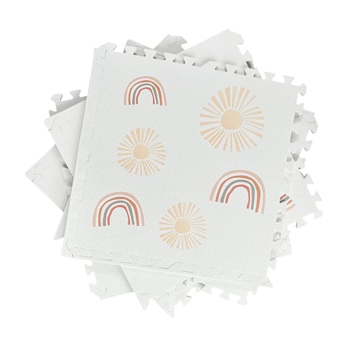 Play Mat for Baby, Toddler and Infants, Six Interlocking Tiles Made with Soft Non-Toxic EVA Foam, 4x6 feet (Sunshine & Rainbows (Cloud White))