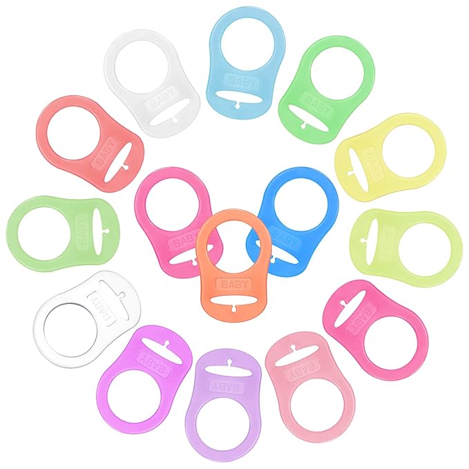 Patelai 15 Pieces Soft Silicone Baby Pacifier Clips Holders Silicone Adapter Rings Holder Baby Nipple Rings Dummy Nipple Holder for Pacifiers(Assorted Colors)