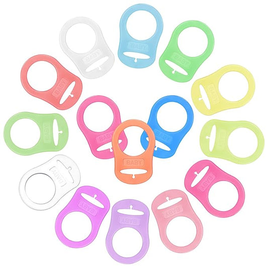Patelai 15 Pieces Soft Silicone Baby Pacifier Clips Holders Silicone Adapter Rings Holder Baby Nipple Rings Dummy Nipple Holder for Pacifiers(Assorted Colors)