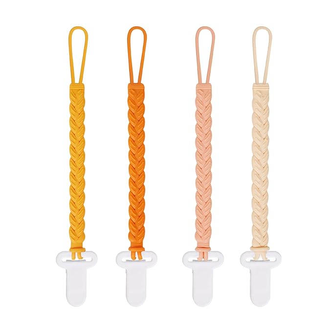 4 Pcs Yellow Baby Silicone Teething Pacifier Clip,One-piece Design,Woven Shape,BPA Free.