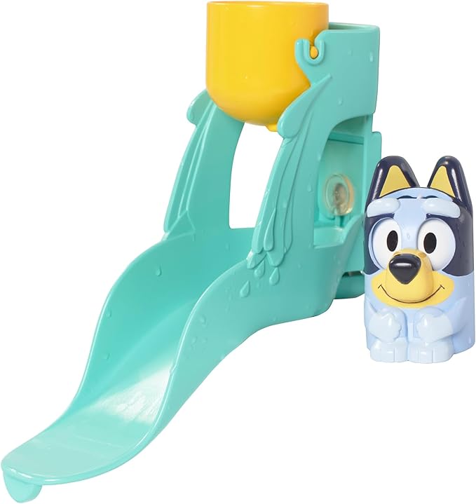 TOMY Toomies Bluey’s Water Slide - Includes Water Slide with Suction Cup, Clip On Bucket and Bluey Figure - Interactive Toddler Bath Toys - Ages 18 Months and Up