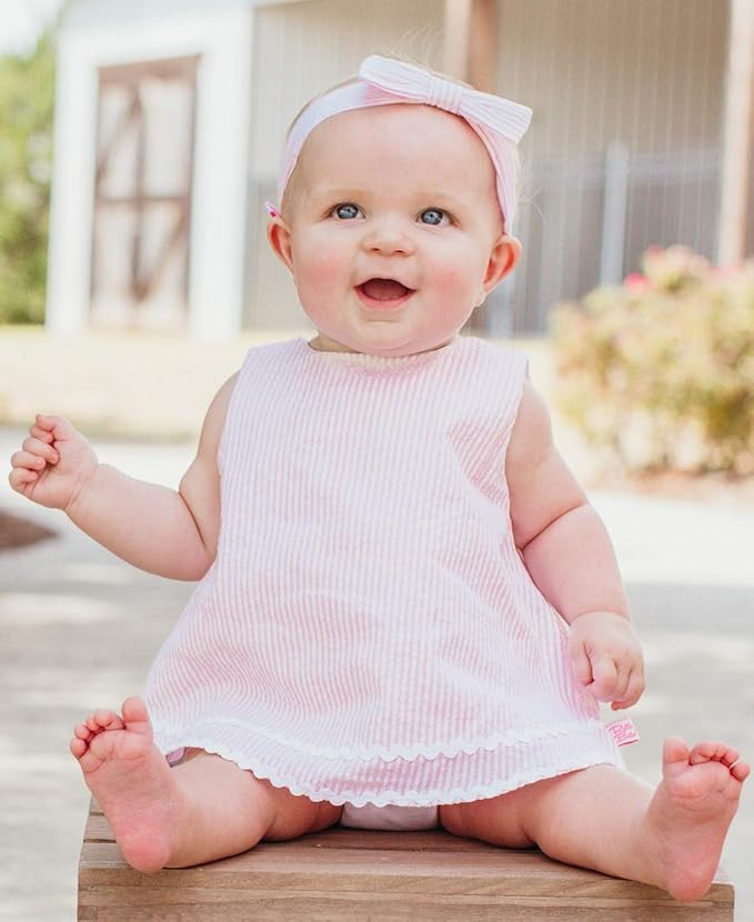 RuffleButts® Baby/Toddler Girls Pink Seersucker Bow Headband - 0-24m