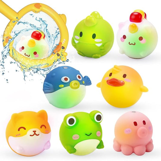 8Packs Light-up Floating Baby Bath Toys Set, Water Bathtub Shower Pool Swimming Toy for Boys Girls, Flashing Colourful LED, Kids Birthday Christmas Toy Gifts
