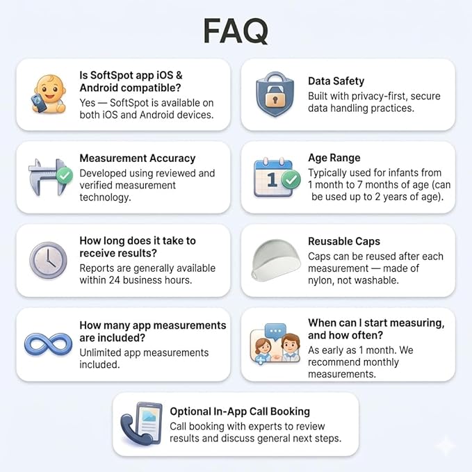 SoftSpot Baby Head Shape Measurement Kit – Measure & Track Baby Head Shape at Home with SoftSpot App (iOS & Android) – Includes Cap & Unlimited App Measurements