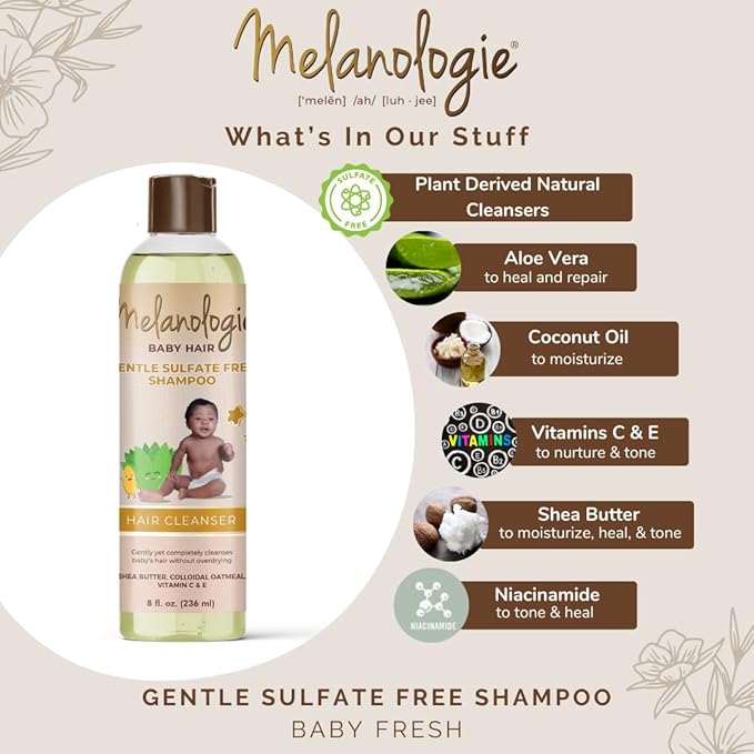 Melanologie Baby Hair Sulfate Free Shampoo, Sulfate Free, Alcohol-, Paraben- Phthalate-, Peservative, & Dye-Free, 8 fl. Oz