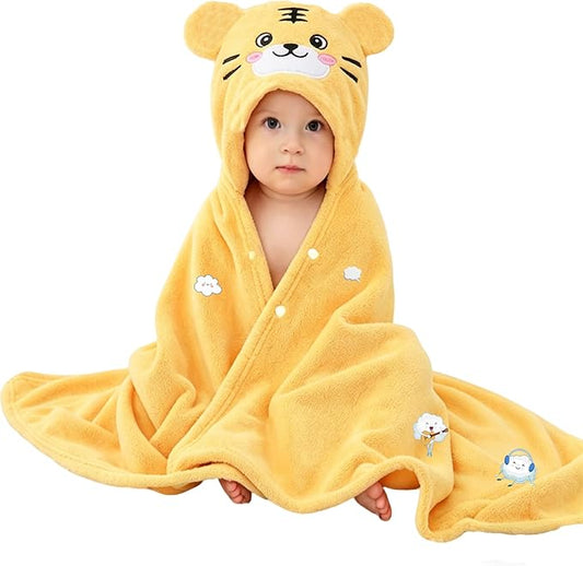 Toddler Baby Bath Towel with Hood 27.5"X55" Ultra Absorbent Soft Cozy Comfort Bathrobe Blanket, 0-6 Years Infant Shower Towel for Girls & Boys(Sunset Yellow)