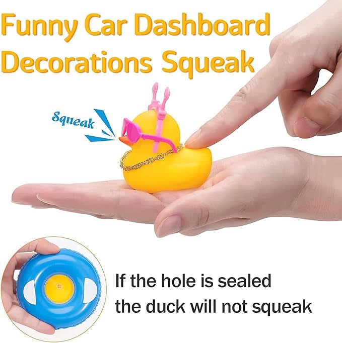 wonuu Car Duck Rubber Duck Car Ornaments Duck Car Dashboard Decorations with Cute Headband Swim Ring Necklace Sunglasses, B-Blue Star Headband-Transparent