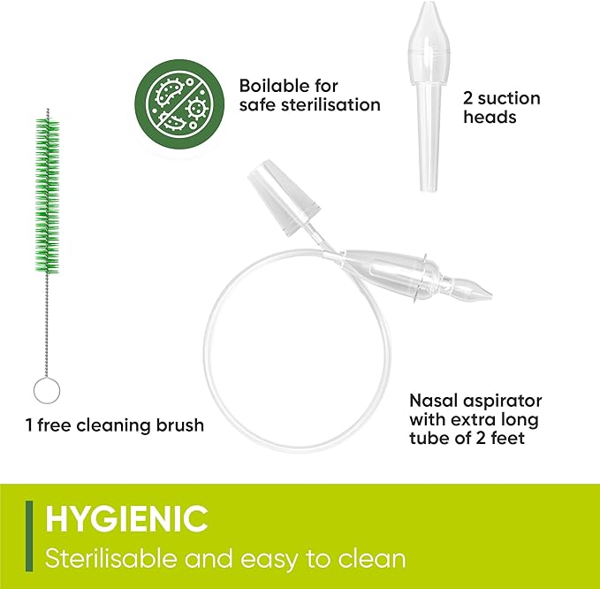 Airmed's Vac Nasal Aspirator Baby. CLINICALLY Tested, Safe and Gentle. Baby Nose Sucker with 2 Suction Heads and Cleaning Brush. Safe and Gentle Baby Nasal Aspirator with Strength of a Vacuum Cleaner