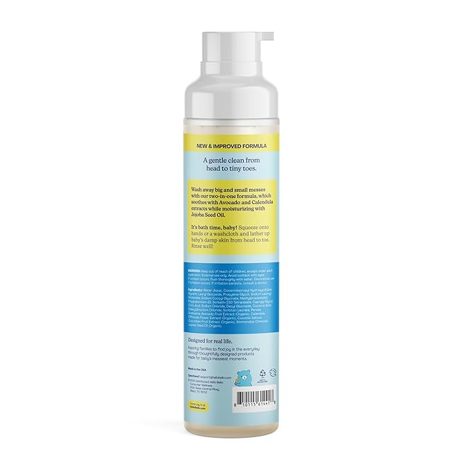 Hello Bello Ultra-Hydrating Baby Shampoo & Body Wash, Fragrance-Free, Tear Free & Safe for Sensitive Skin, 10oz Bottle