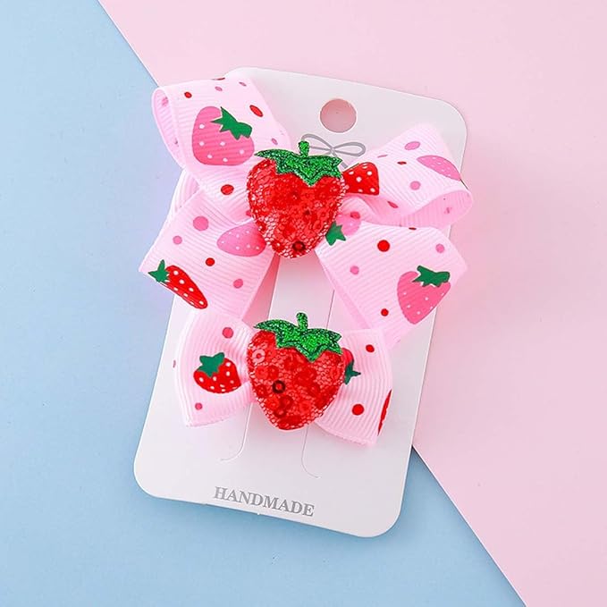 Baby Girls Pink Strawberry Hair Bow Clip Alligator Red Bow Hair Clip for Toddlers Little Girls Kids 2 Pack ZFJ42 (4pcs Red Set)