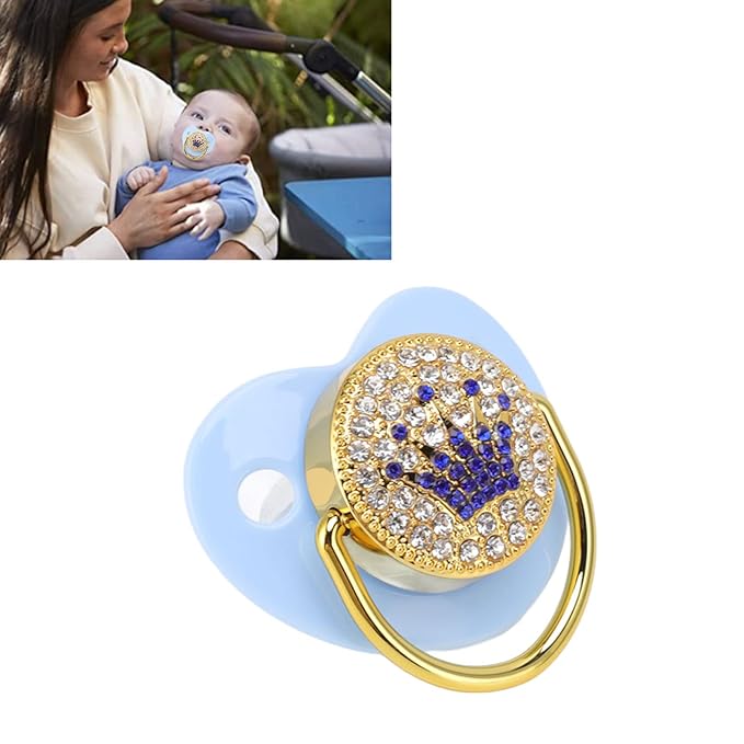Baby Pacifier Symmetrical One Piece Design Nipple Shape Helps Promote Oral Development Ultra Light Soft Bling Silicone Newborn Pacifier for 6 to 18 Months Infant (Blue)