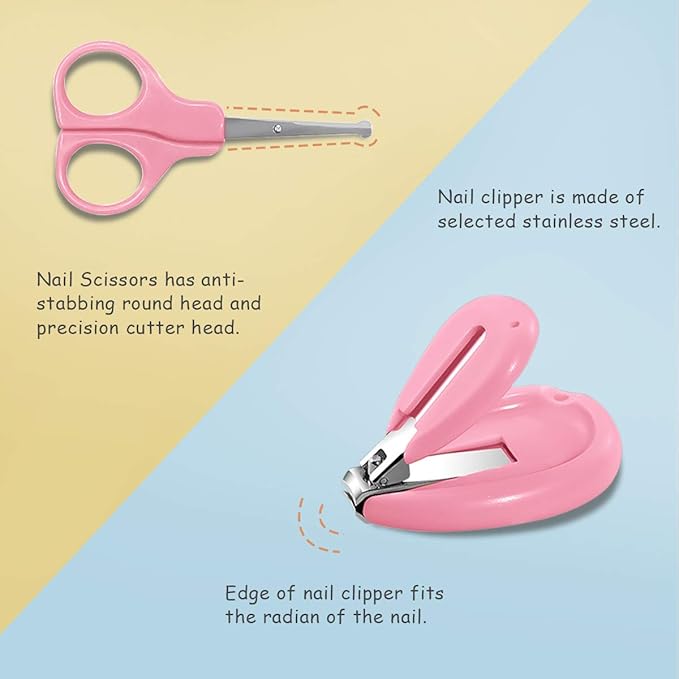 SONARIN Transparent Lid Baby Nail Kit,4-in-1 Baby Grooming Kit,with Baby Nail Clippers,Scissor,Nail File&Tweezer,Baby Nail Care Kit for Newborn,Infant or Toddler(Pink)