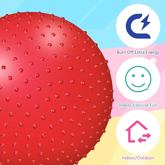 Large Sensory Massage Ball Bouncy Exercise Ball with Tactile Spikes 22 inch Big Inflatable Balls with Air Pump for Girls Boys Outdoor Indoor Pool Beach