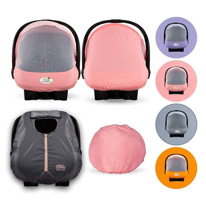 CozyBaby Combo Pack with Mesh Sun and Bug Cover and Lightweight Spring or Summer Cozy Cover with Elasticized Edge, Pink Grapefruit