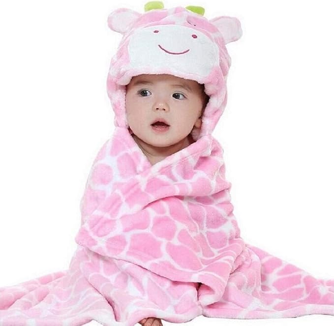 Vauwmsr Baby Hooded Blanket Ultra Soft Warm Newborn Infant Swaddle Wrap Bath Shower Towel, 25.6" x 39.4", Pink