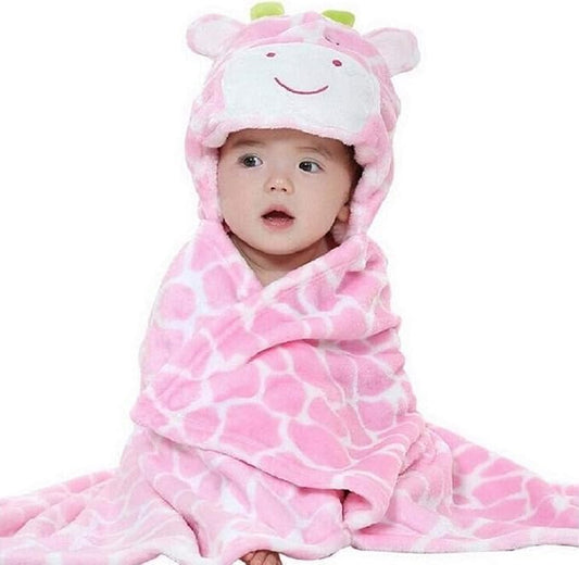 Vauwmsr Baby Hooded Blanket Ultra Soft Warm Newborn Infant Swaddle Wrap Bath Shower Towel, 25.6" x 39.4", Pink