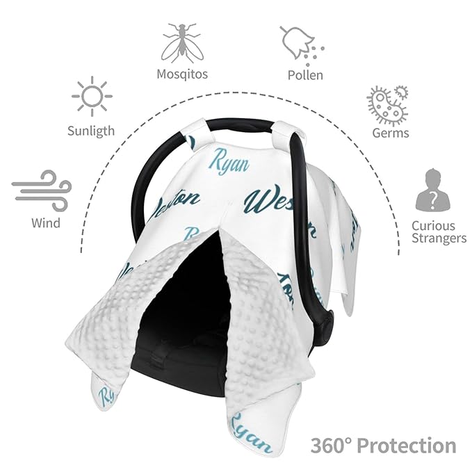 Personalized Baby Car Seat Cover Canopy with Name for Girls Boys Custom Baby Carrier Covers