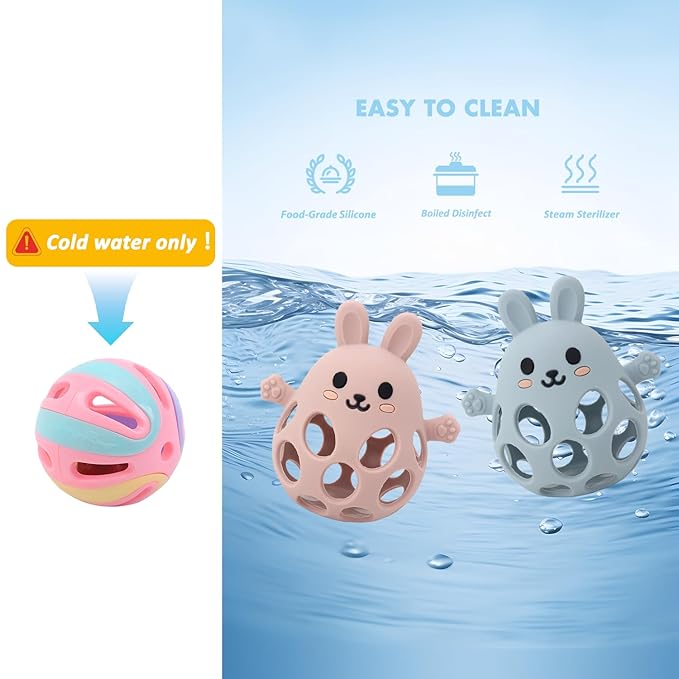 Teething Toys for Baby - New Infant Silicone Baby Teether Toy Sensory Toy from 0 Months Prevents Finger Sucking - Teethers for Babies - Baby Teething Rattle Toy -Gift for Boys & Girls (Pink)