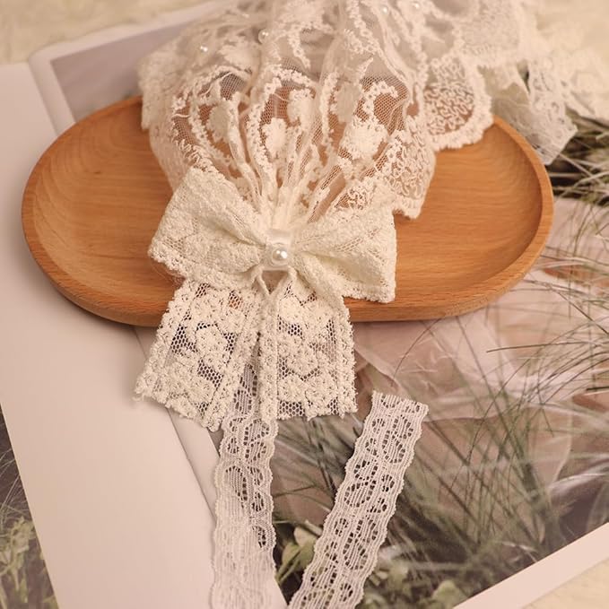 Baby Girls Lacy Bow Headband Soft Breathable Lace Hairband for Toddlers Infant Baptism Christening Beanie Cap Wide Turban Wedding Party Shower Gifts (Style 4)