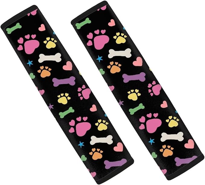 Dog Paw Prints Soft Car Seat Shoulder Strap Pads Seatbelt Strap Cover Carseat Straps Covers Seat Belt Cover Pad for Kids 2 Pack Seatbelt Covers Compatible with Most Car